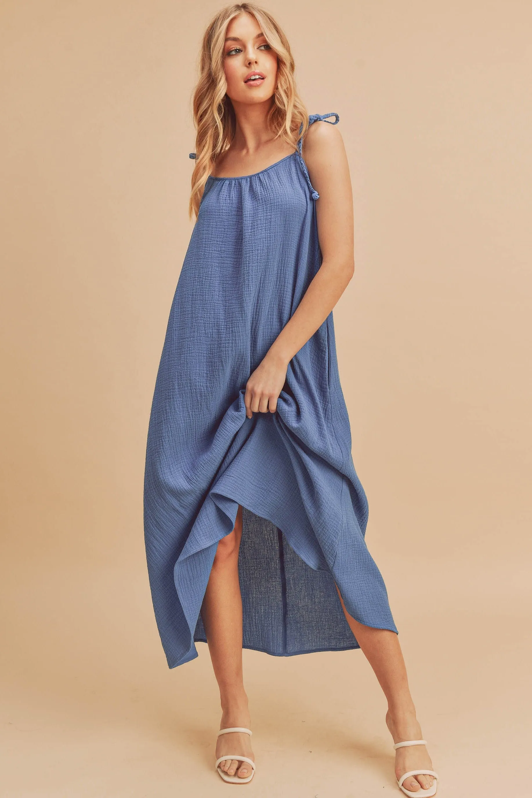 Shoulder Tie Midi Dress