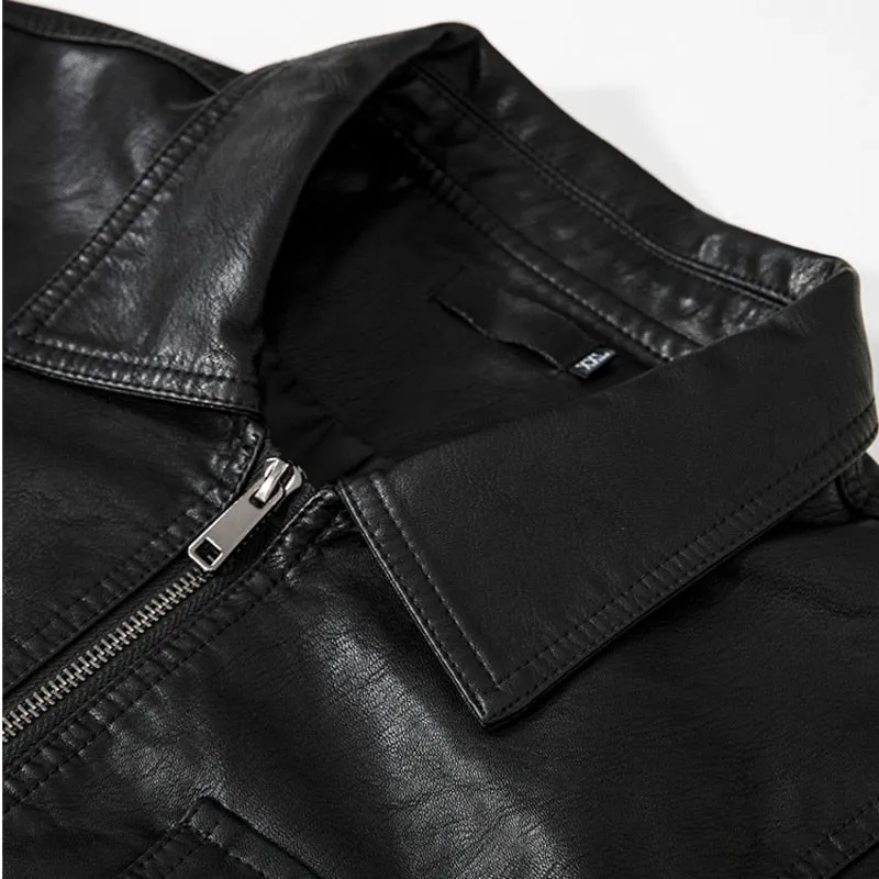 Slim Black Faux Leather Four Pocket Decorated Jacket