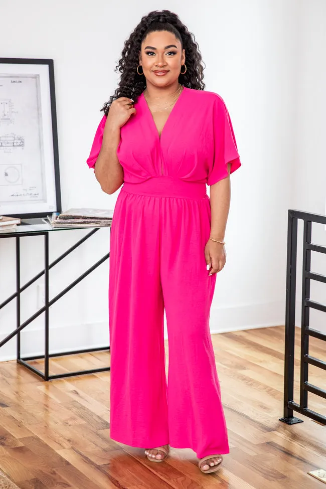 So Over Love Songs V-Neck Fuchsia Jumpsuit FINAL SALE