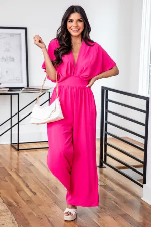 So Over Love Songs V-Neck Fuchsia Jumpsuit FINAL SALE