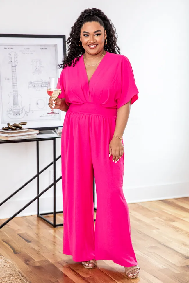 So Over Love Songs V-Neck Fuchsia Jumpsuit FINAL SALE