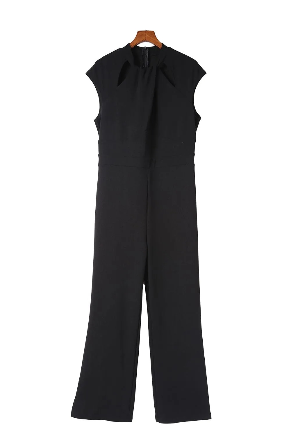 Solid Mesh Panel Irregular Sleeve Jumpsuit