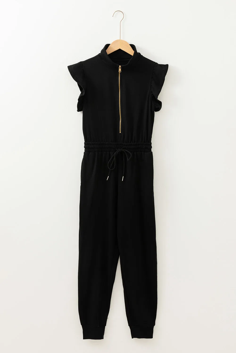 Solid Zipper Flutter Sleeve Jumpsuit