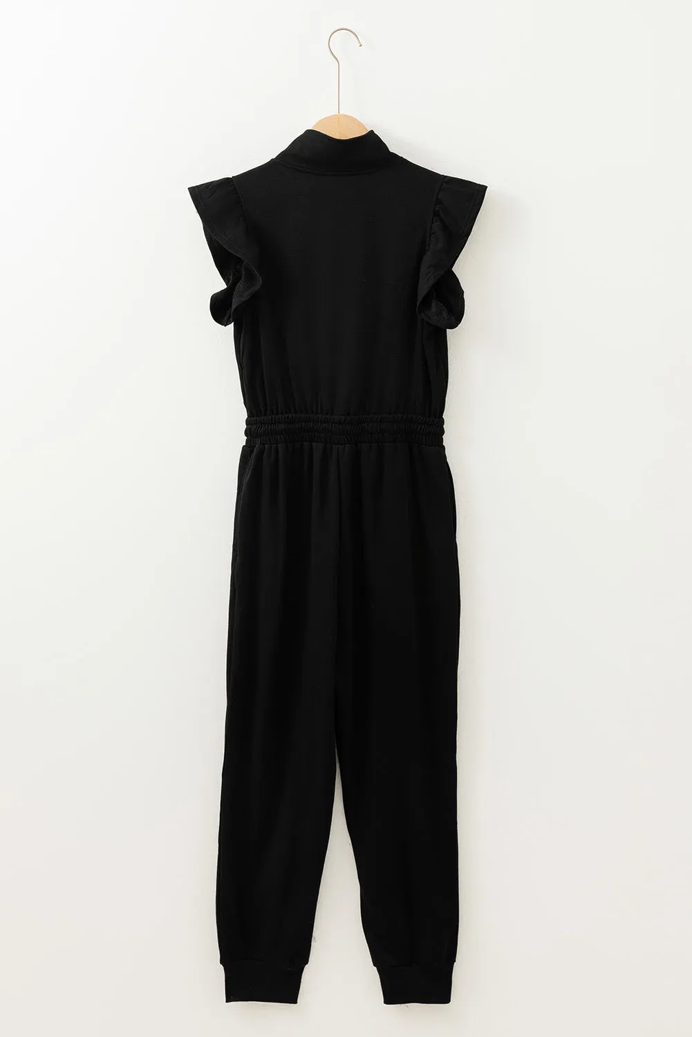 Solid Zipper Flutter Sleeve Jumpsuit