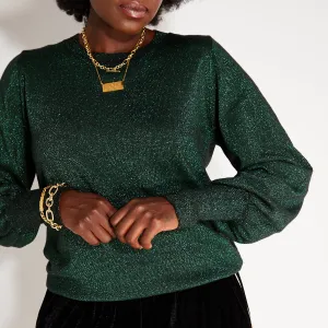 Sparkly Green Balloon Sleeve Jumper