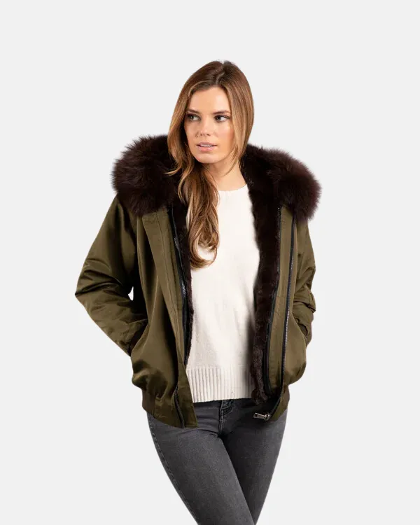 St Anton Bomber Khaki Green Brown Fur