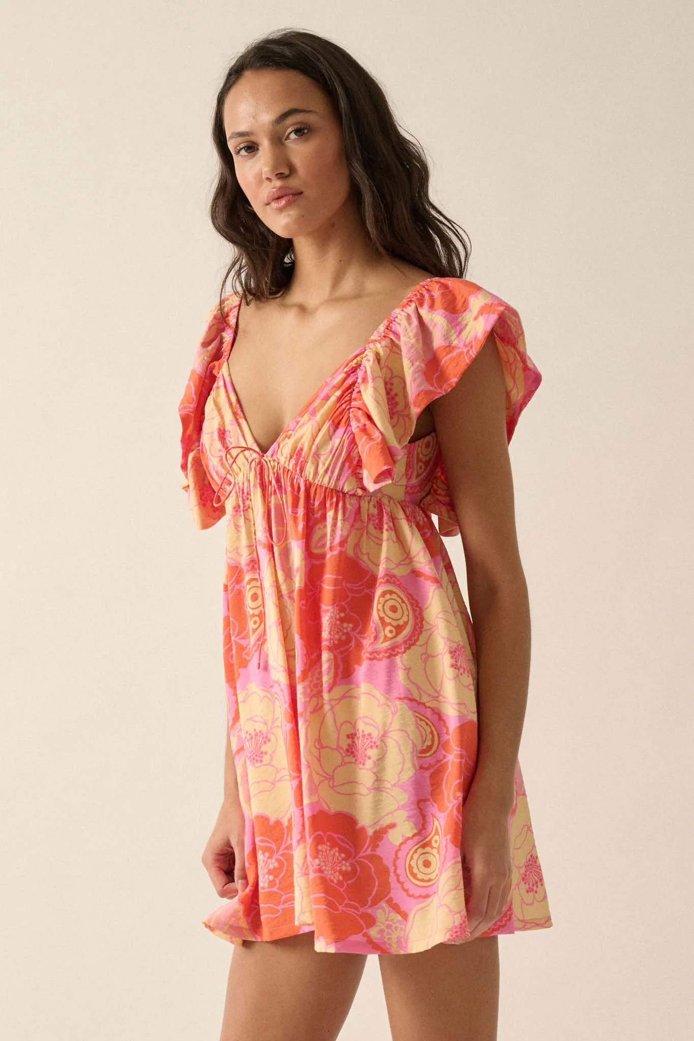 Summer Smoothie Floral Paisley Babydoll Mini Dress