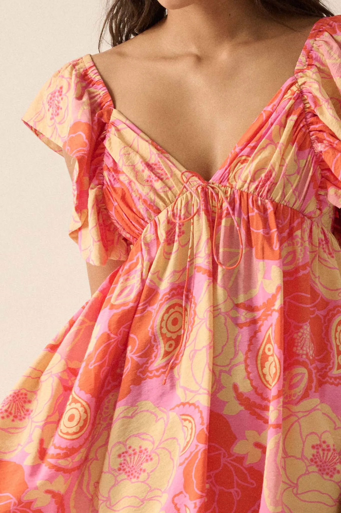 Summer Smoothie Floral Paisley Babydoll Mini Dress