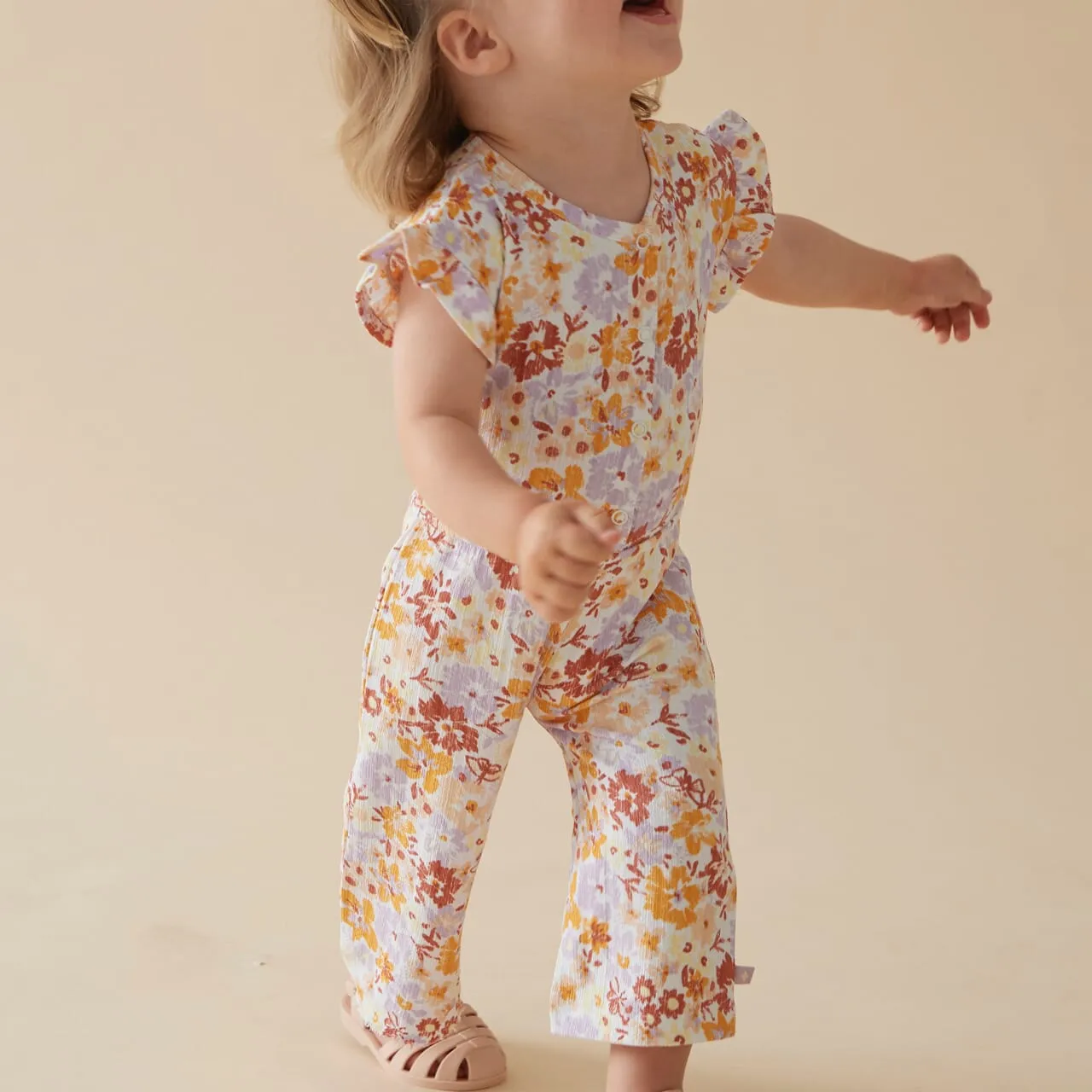 SUNNY SIDE UP Allover Print Crinkle Jersey Jumpsuit