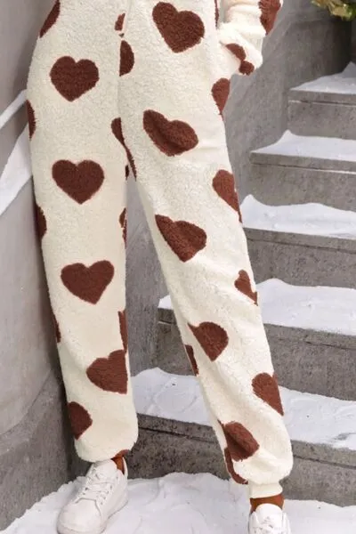 TEEK - Fuzzy Heart Hooded Lounge Jumpsuit