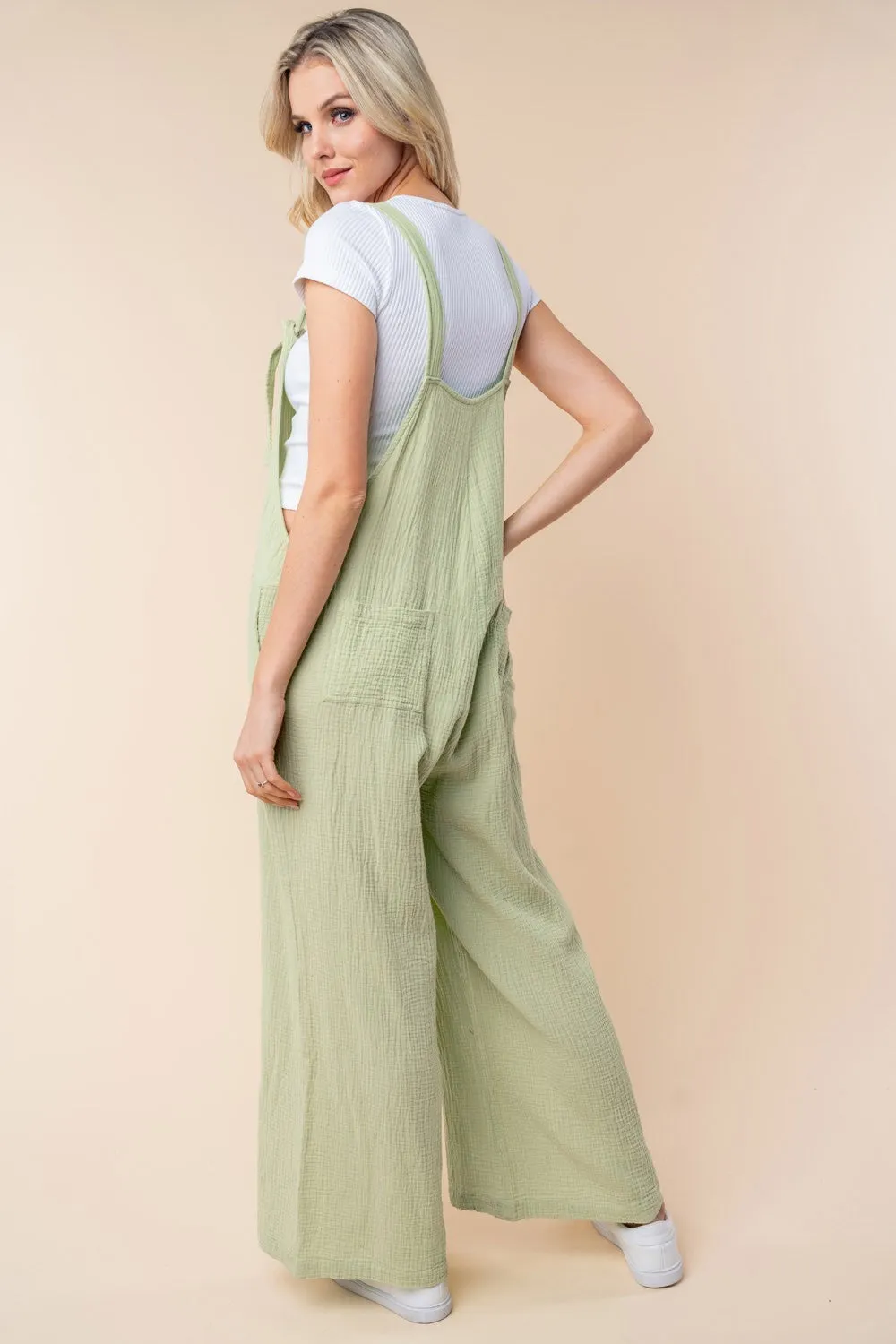 Texture Sleeveless Wide Leg Jumpsuit in Sage