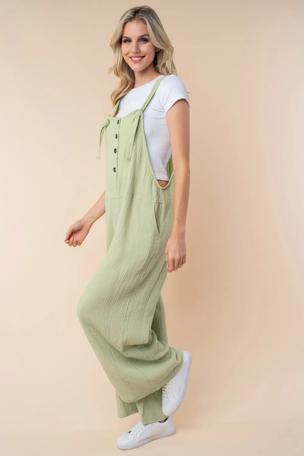 Texture Sleeveless Wide Leg Jumpsuit in Sage