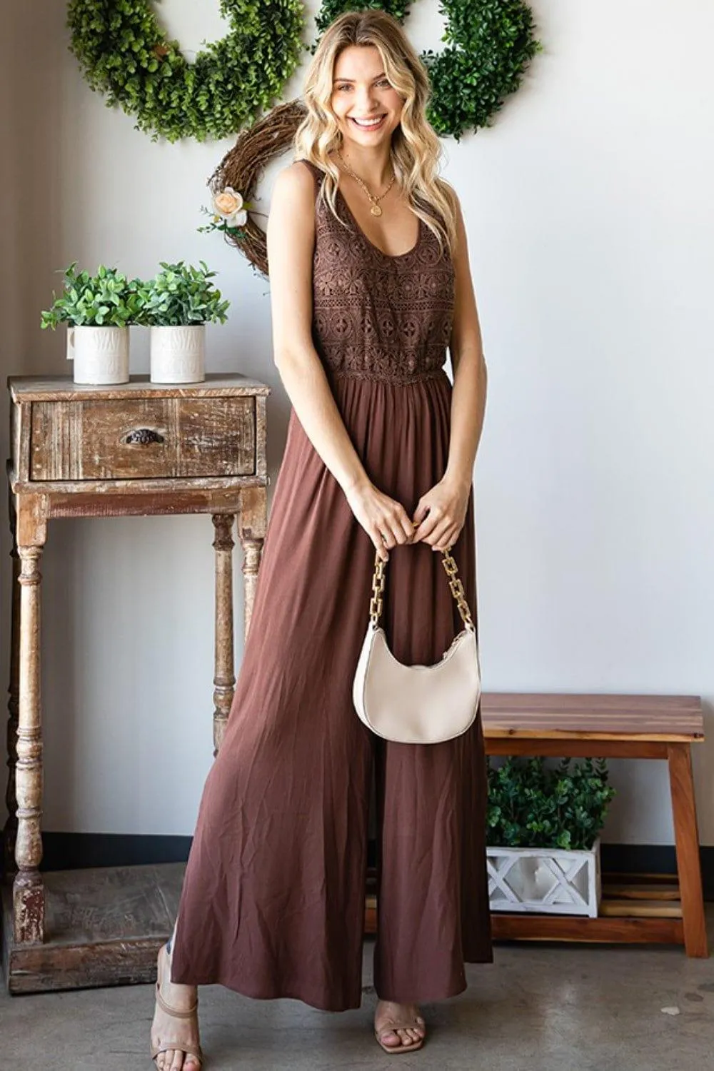 Tie Back Sleeveless Wide Leg Jumpsuit