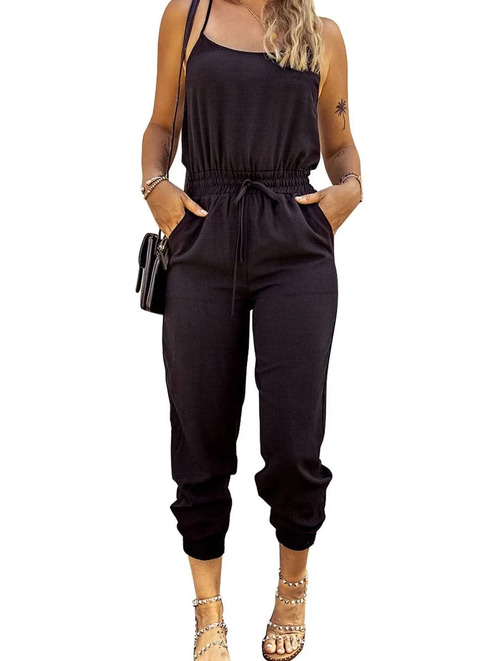 Tooling Belt Sleeveless Suspenders Simple Restraint Foot Jumpsuit