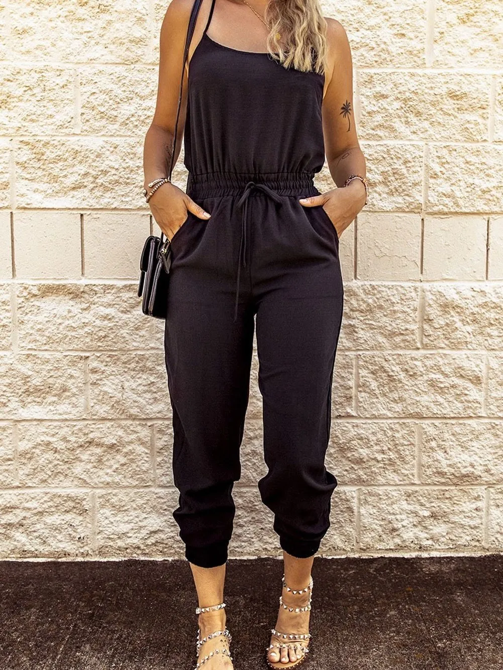 Tooling Belt Sleeveless Suspenders Simple Restraint Foot Jumpsuit