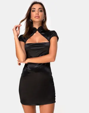 Tuli Bodycon Dress in Satin Black