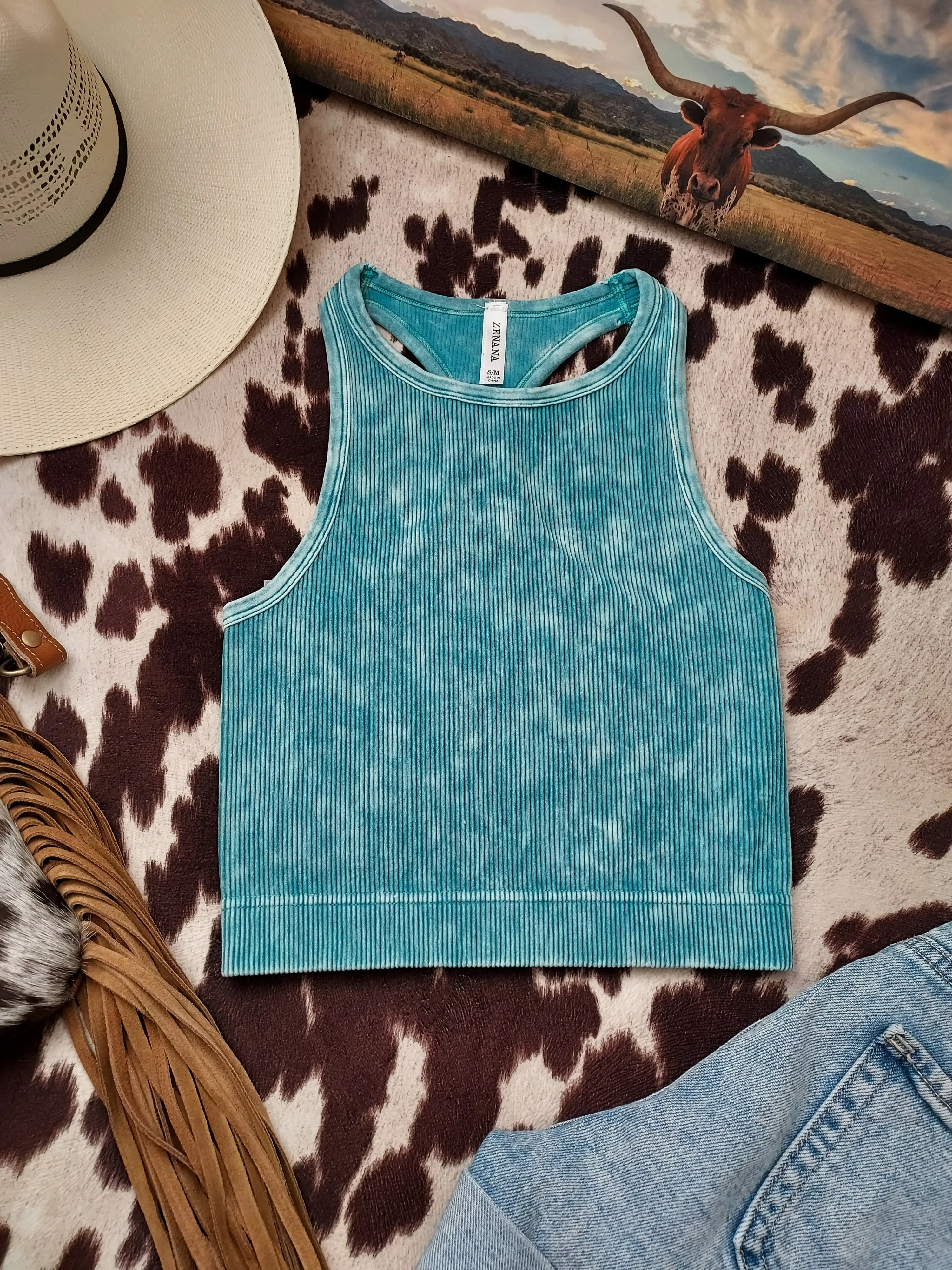 Turquoise high neck seamless tank