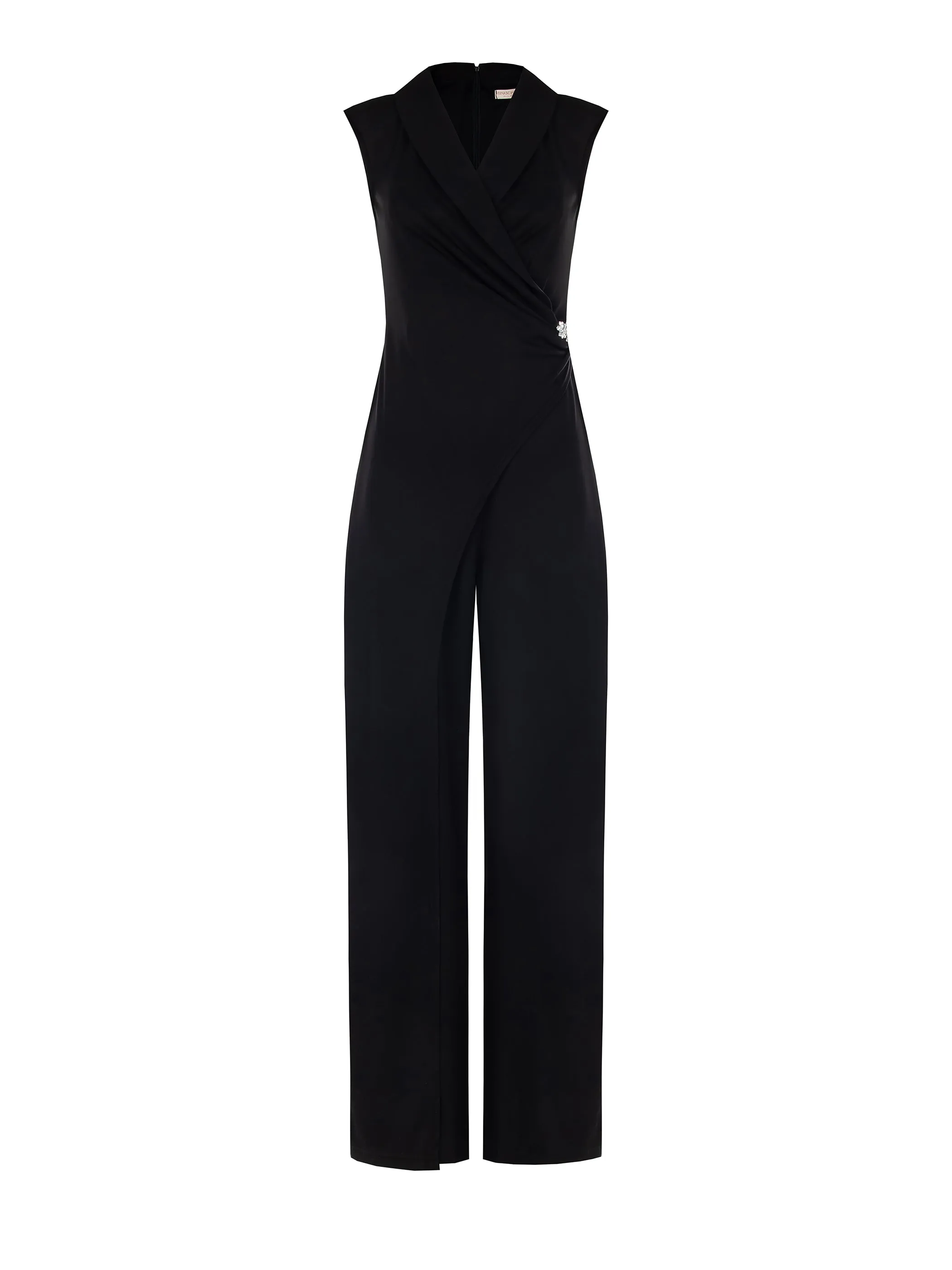 Tuxedo-Style Jumpsuit in Black Flowy Fabric