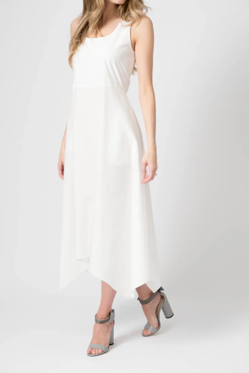 Twofer Dress in White with Grey Knit