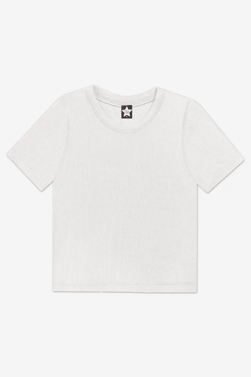 Ultra-Soft Ribbed Short Sleeve Fitted Tee - Ivory