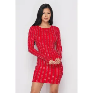 Up All Night Rhinestone Mini Dress - Red