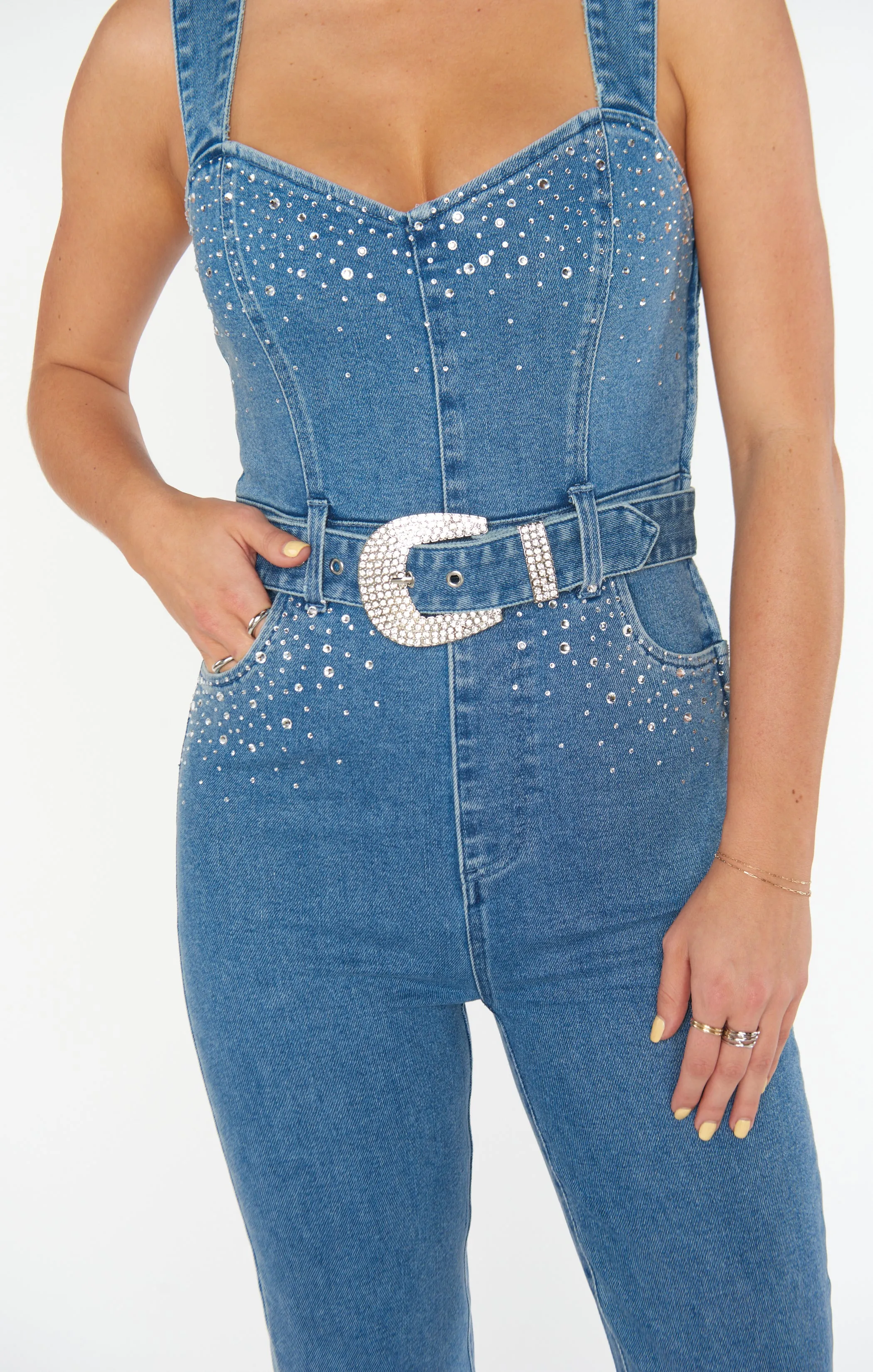 Venetian Jumpsuit ~ Rhinestone Burst Denim