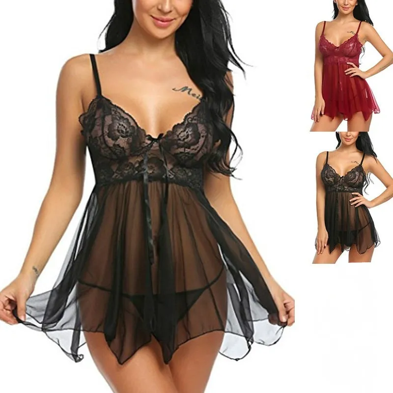 VenusFox Plus Size Woman Lingerie Hot Sexy Lace Transparent Dress Underwear Sleepwear Chemises Porno Lenceria Exotic Apparel