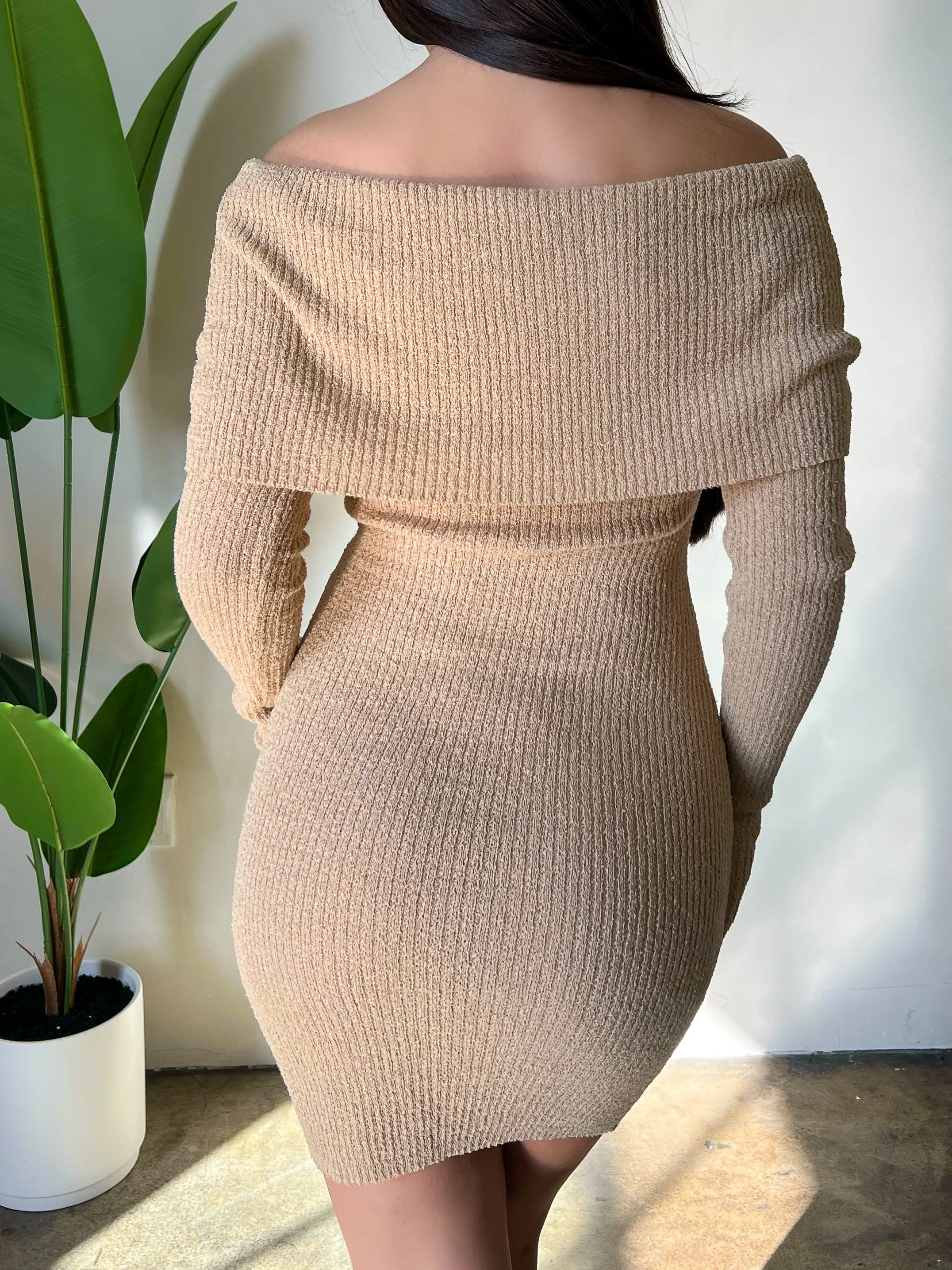 Viviana Knit Off the Shoulder Dress (Taupe)