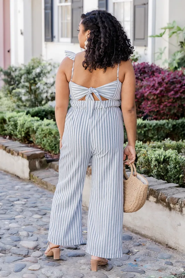 Wait For Me Grey Stripe Jumpsuit FINAL SALE