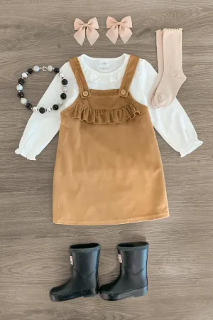 White & Brown Jumper Dress Set