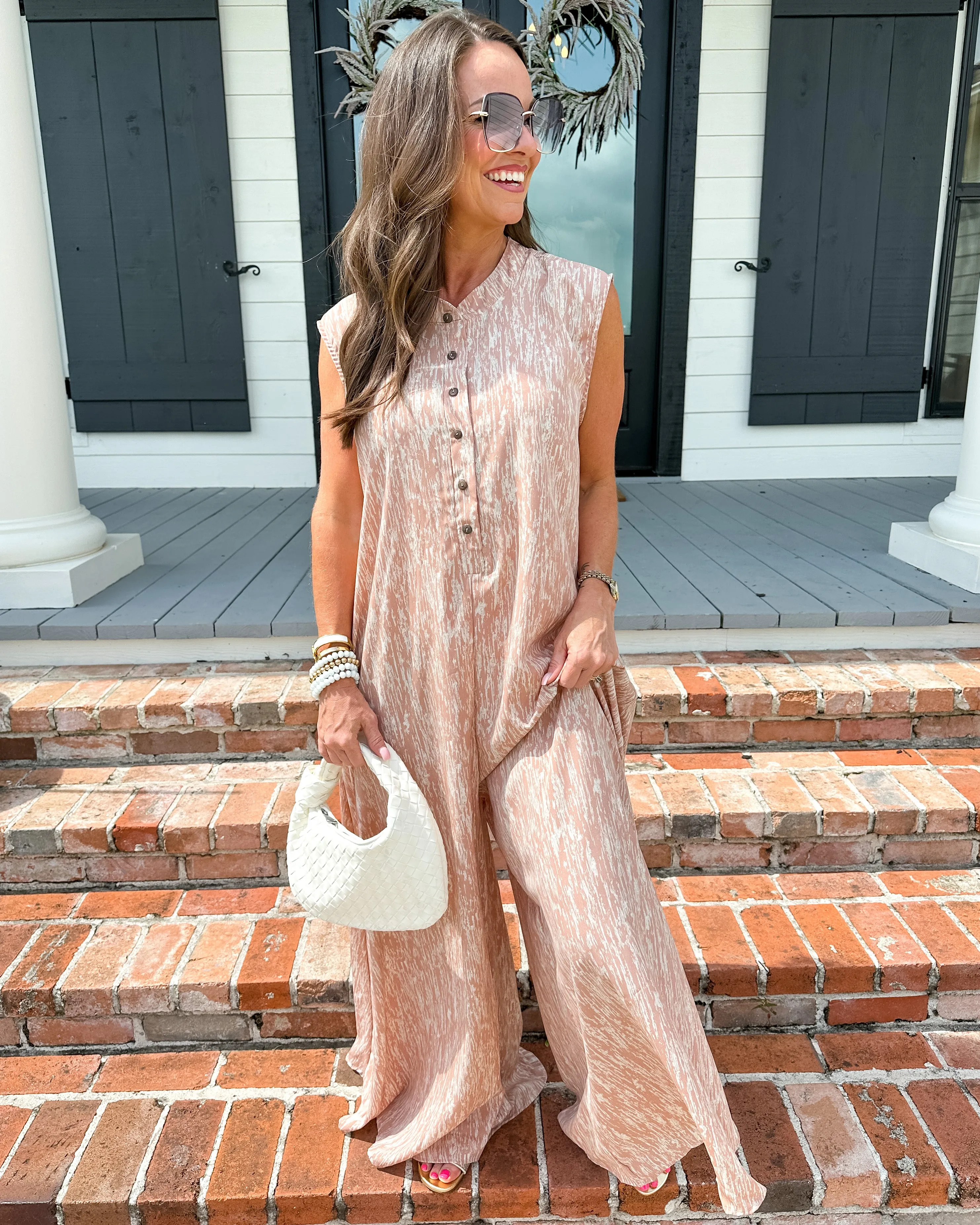 Wide Leg Print Woven Jumpsuit