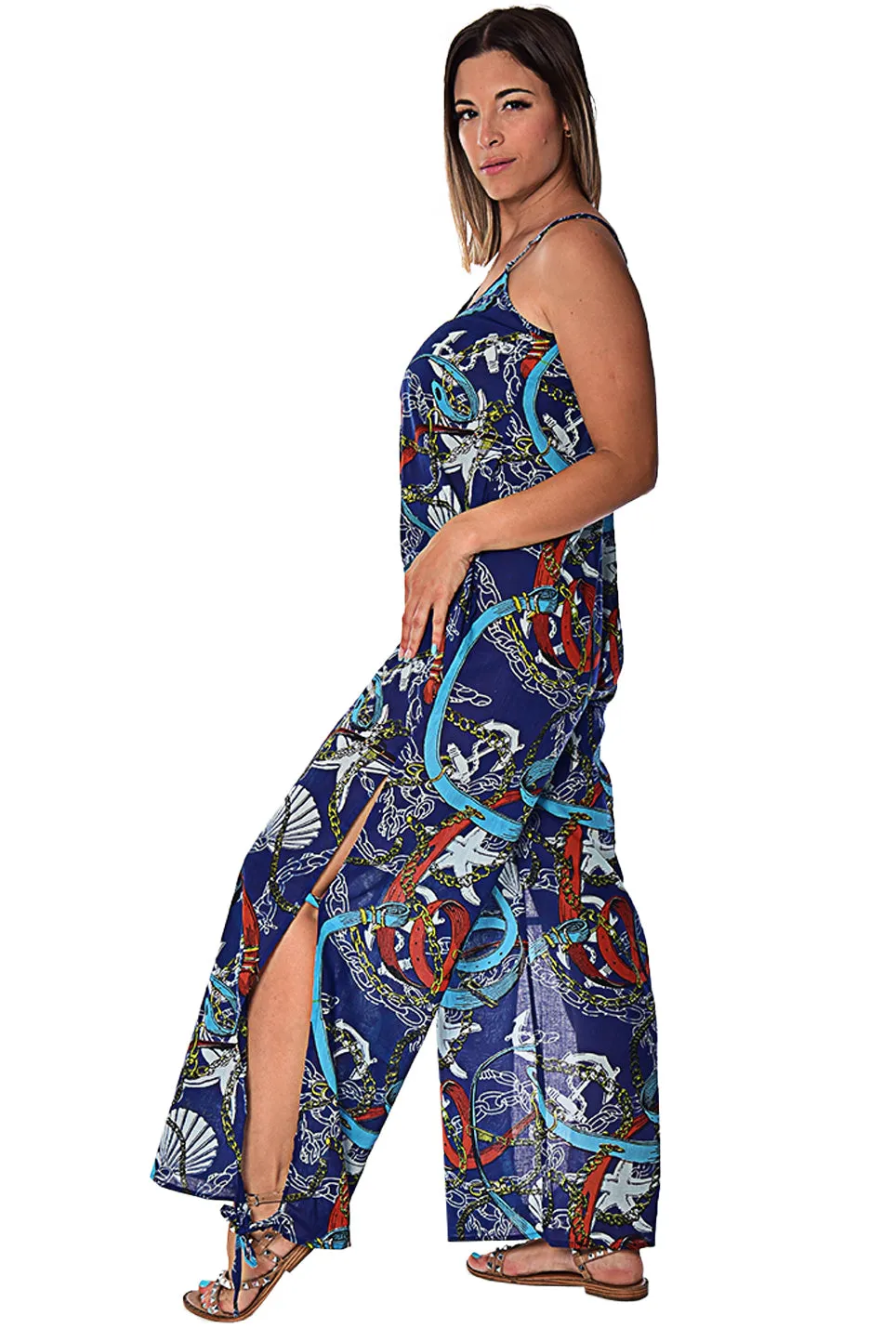 Wide Leg Spaghetti Strap Jumpsuit with Side Slits - LCJ1359