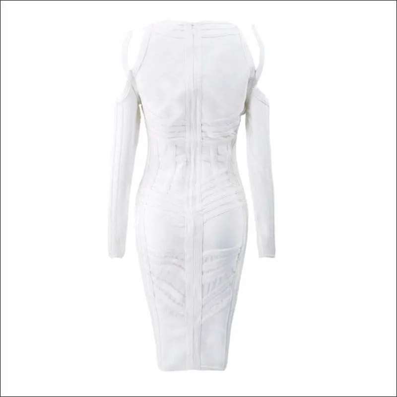 Winnal Long Sleeve Patchwork Bandage Midi Bodycon Dress