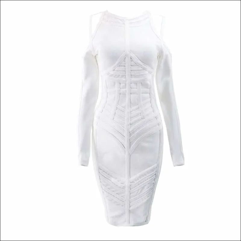 Winnal Long Sleeve Patchwork Bandage Midi Bodycon Dress