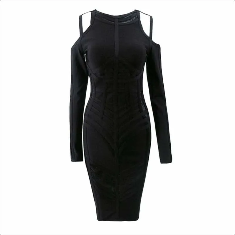 Winnal Long Sleeve Patchwork Bandage Midi Bodycon Dress