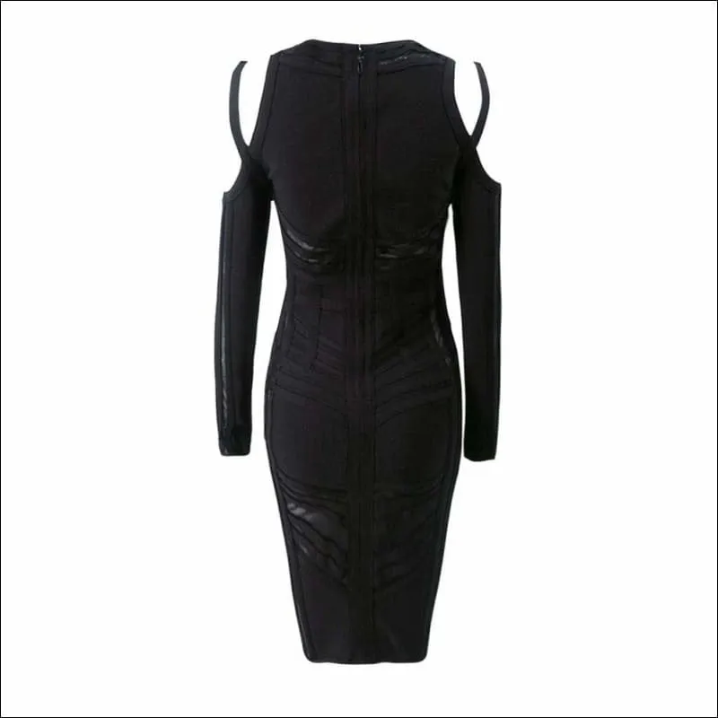 Winnal Long Sleeve Patchwork Bandage Midi Bodycon Dress