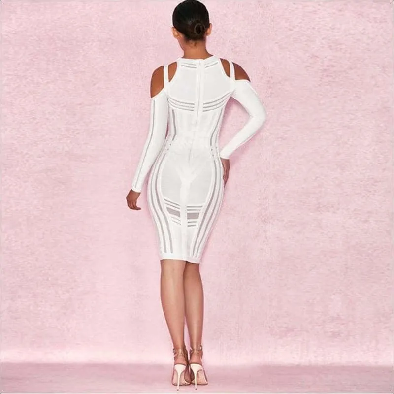 Winnal Long Sleeve Patchwork Bandage Midi Bodycon Dress