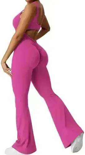 Women Sleeveless Flare Long Pant Yoga Fitness Jumpsuits