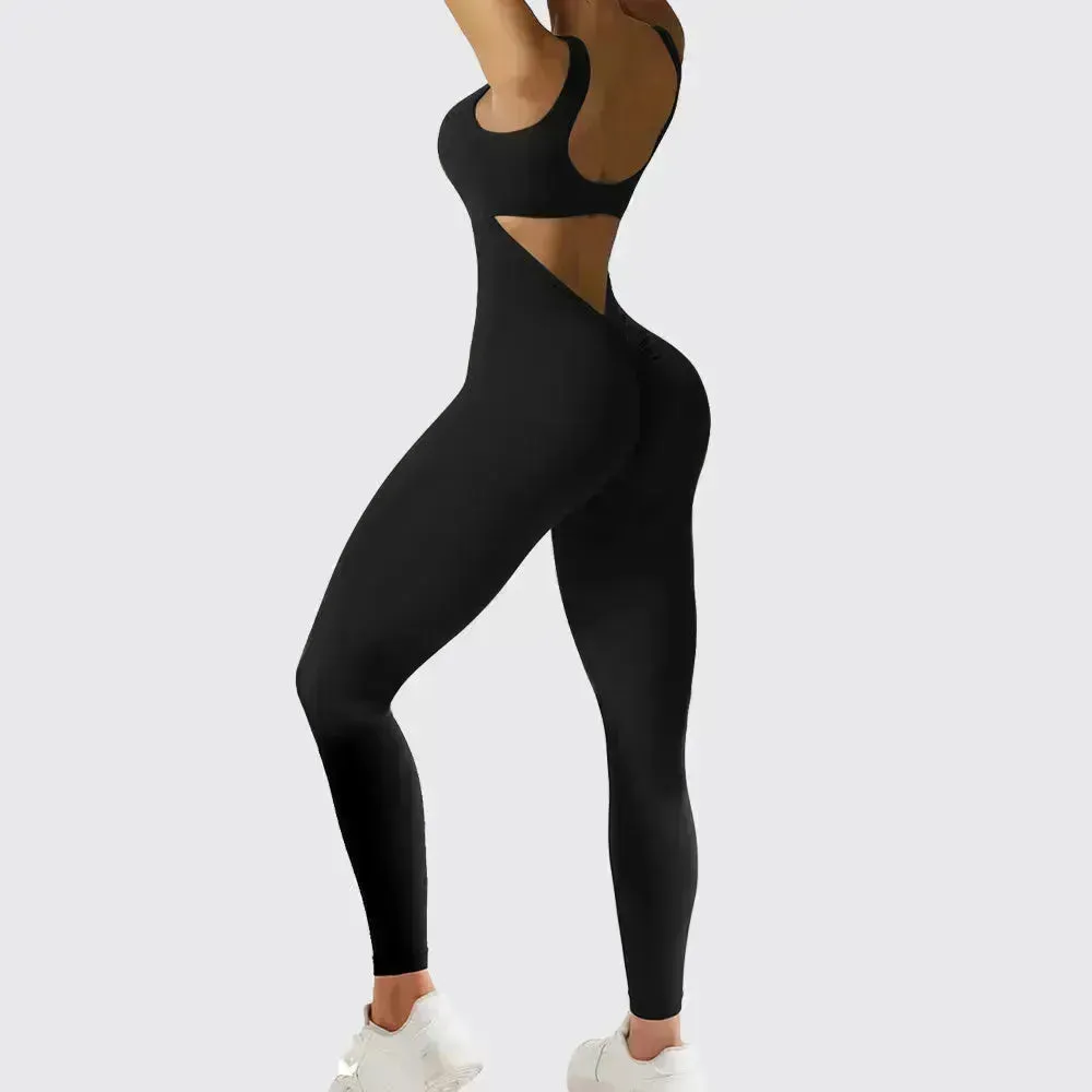 Women Sleeveless Flare Long Pant Yoga Fitness Jumpsuits