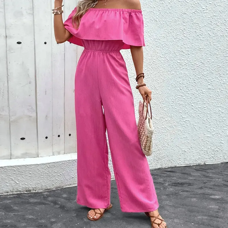 Women's Fashion Off-shoulder Solid Color Jumpsuit