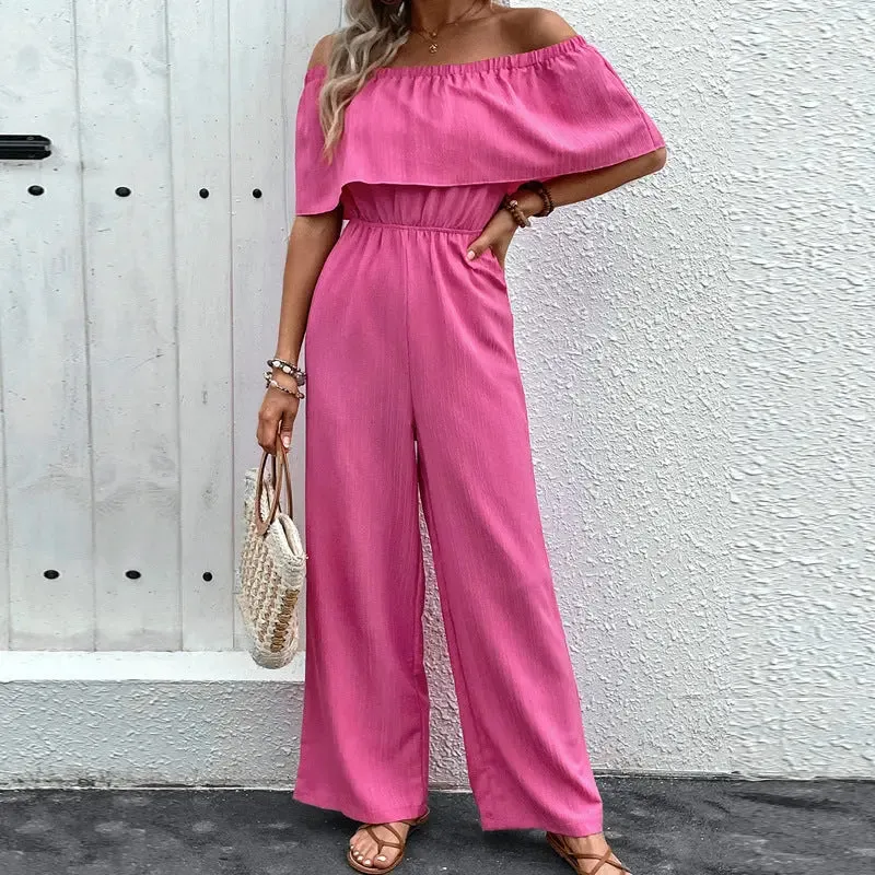 Women's Fashion Off-shoulder Solid Color Jumpsuit