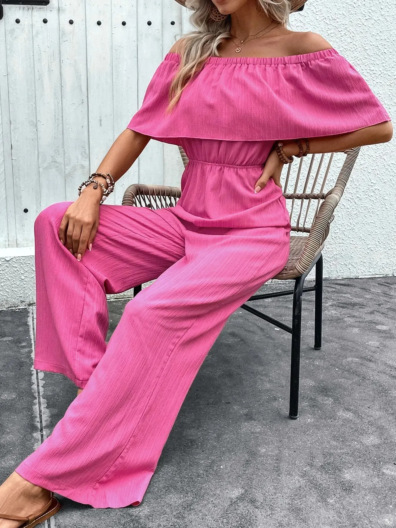 Women's Fashion Off-shoulder Solid Color Jumpsuit