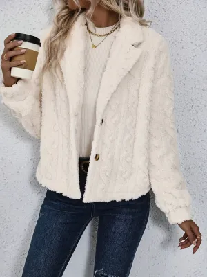 Women's Fuzzy Button Up Collared Neck Jacket