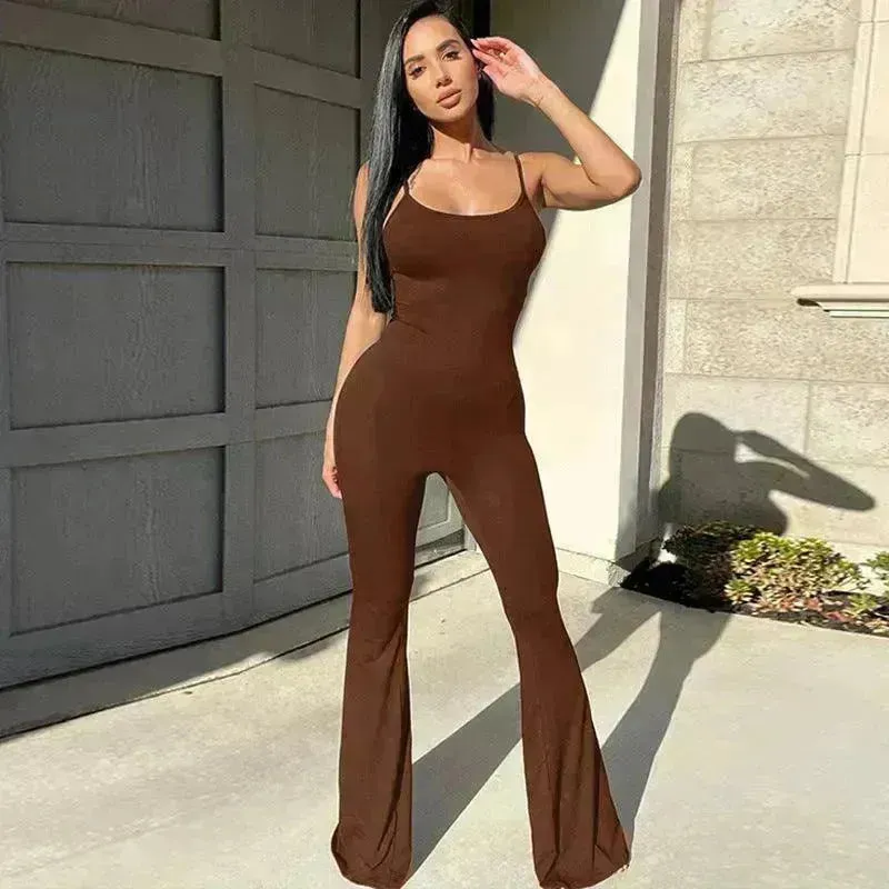 Women's Slim-fit Solid Color Suspender Jumpsuit