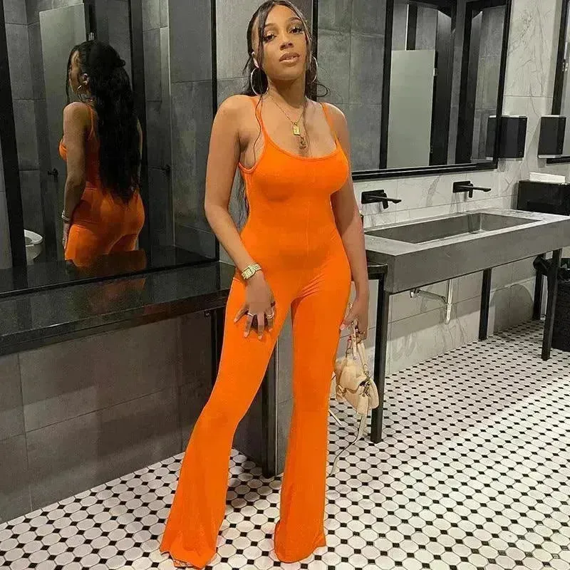 Women's Slim-fit Solid Color Suspender Jumpsuit