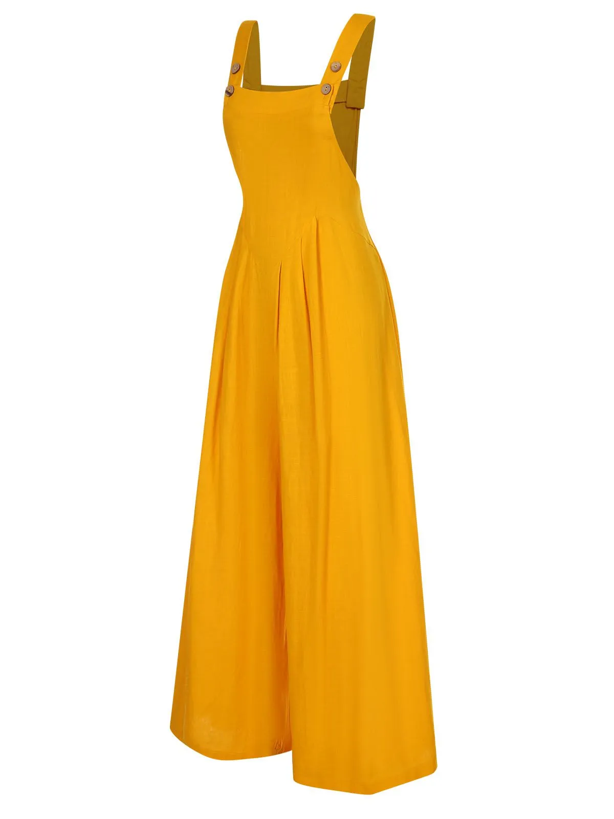 Yellow 1930s Strap Button Solid Jumpsuit